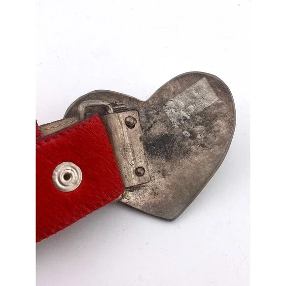 LEATHEROCK Western Belt 32 Rhinestone Heart Buckle Cowgirl Leather USA Red Fur LEATHEROCK Western Belt 32 Rhinestone Heart Buckle Cowgirl  main image 4